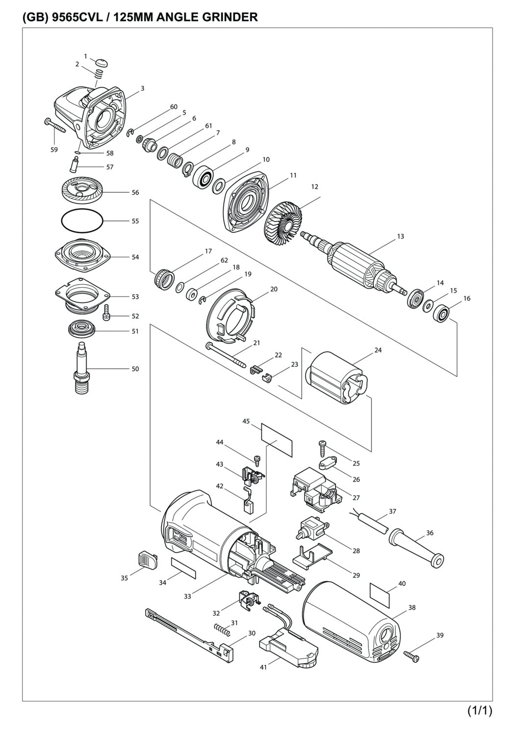 Makita 9565CVL Angle Grinder Spare Parts