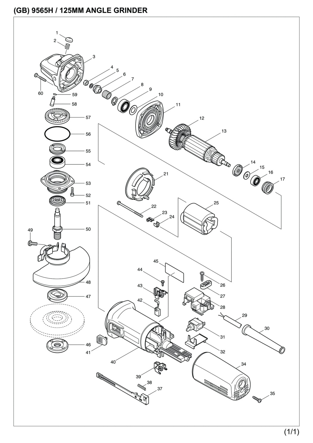 Makita 9565H Angle Grinder Spare Parts