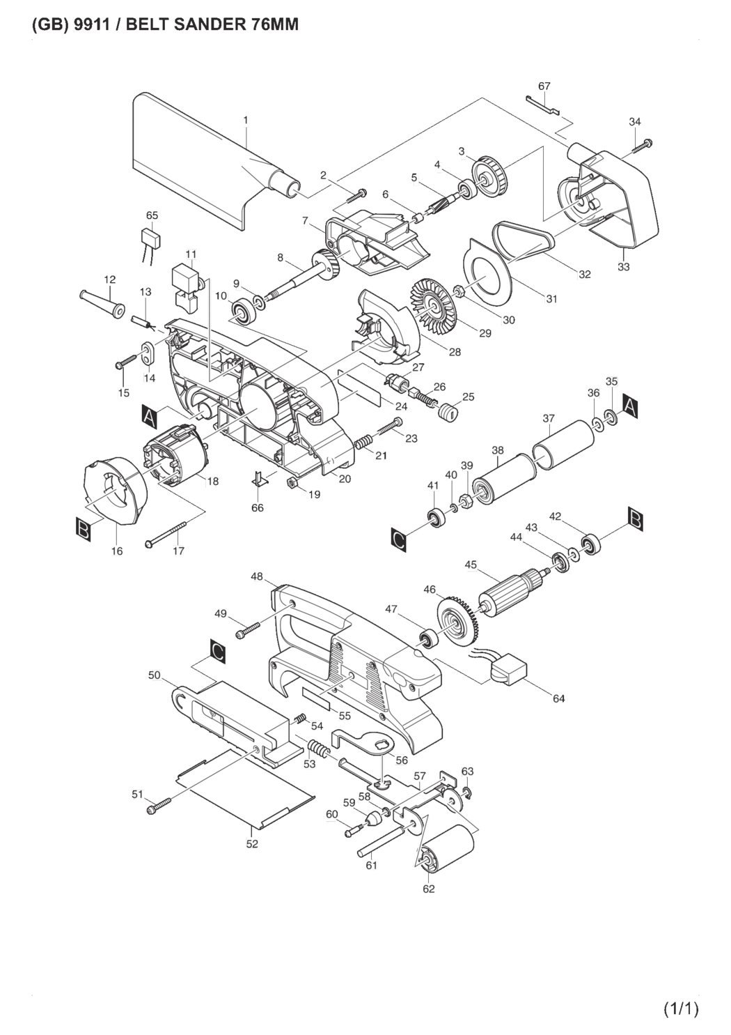 Makita 9911 Belt Sander Spare Parts