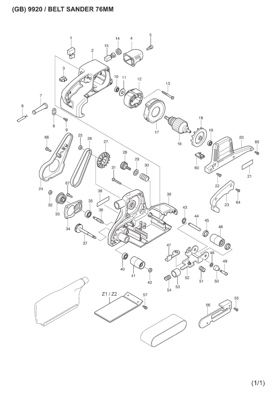 Makita 9920 Belt Sander Spare Parts