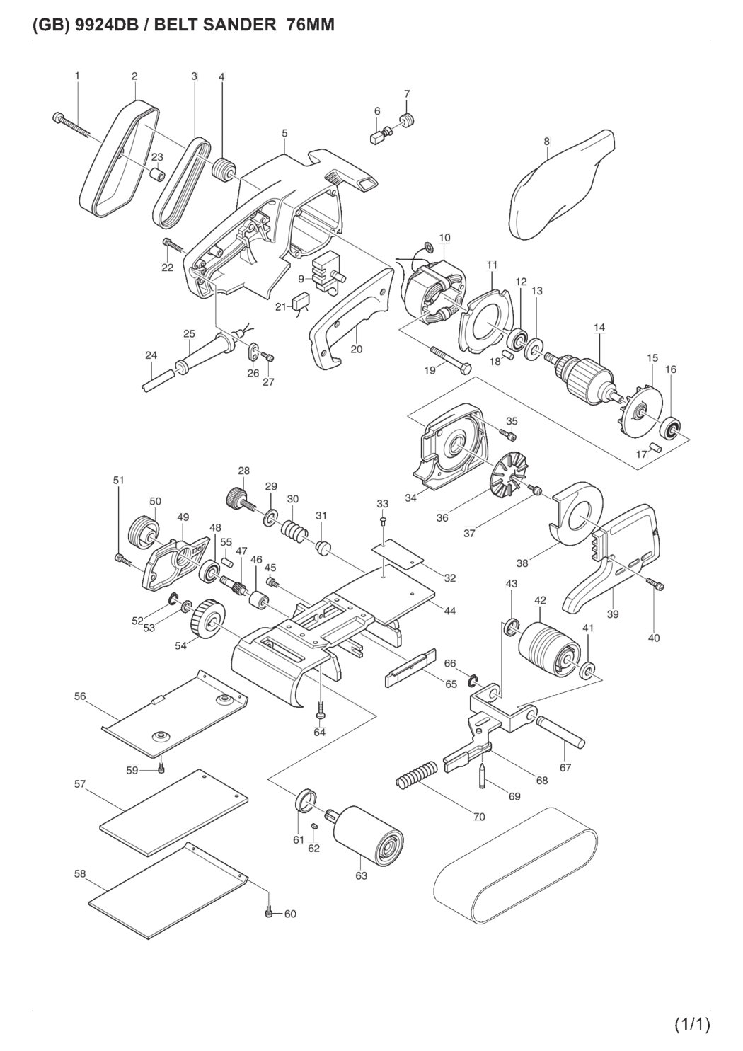 Makita 9924DB Belt Sander Spare Parts
