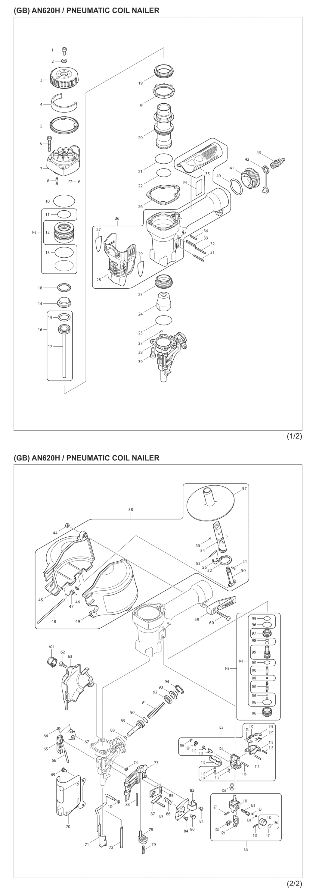 Makita AN620H Construction Coil Nailer Spare Parts