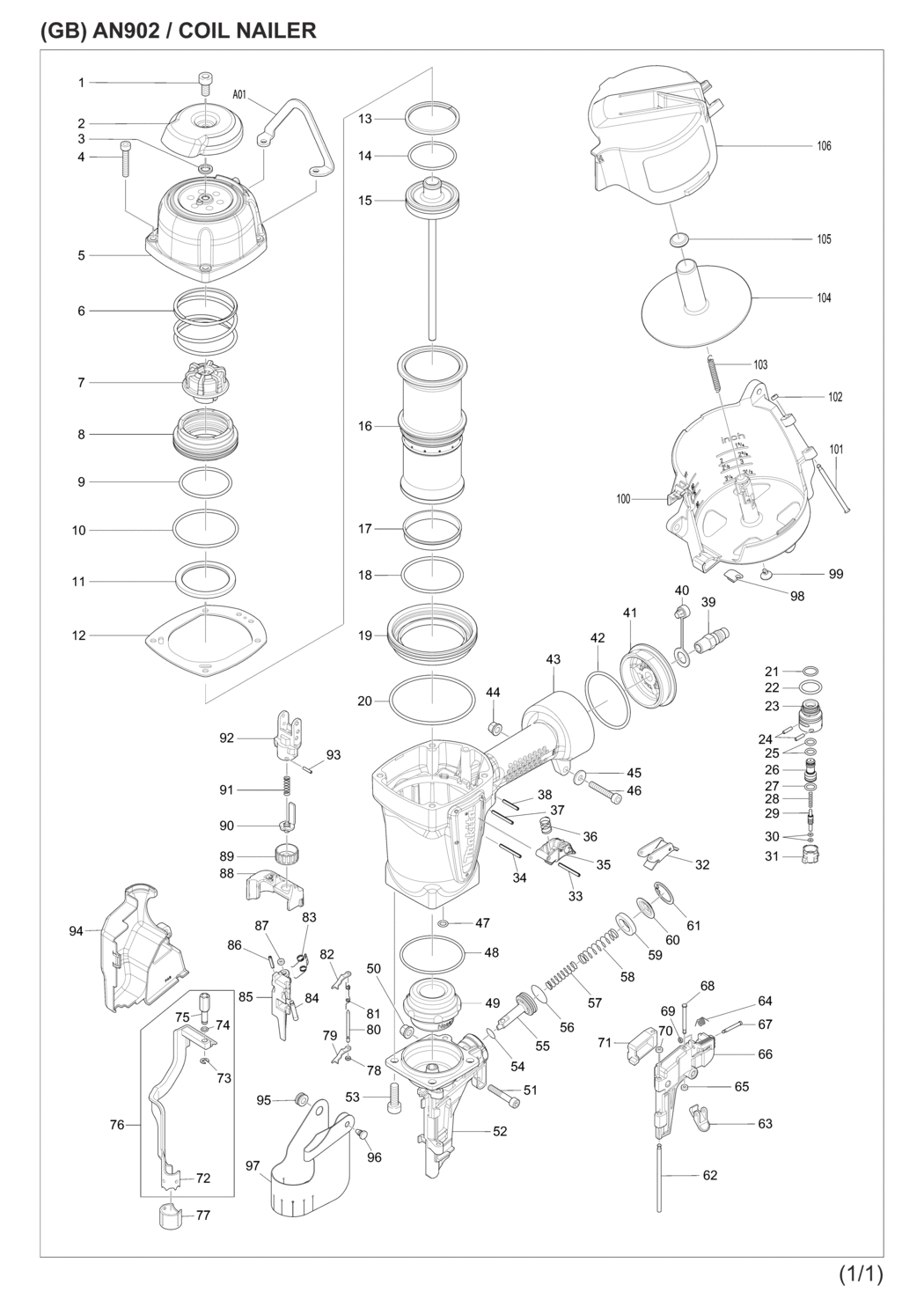 Makita AN902 Construction Coil Nailer Spare Parts