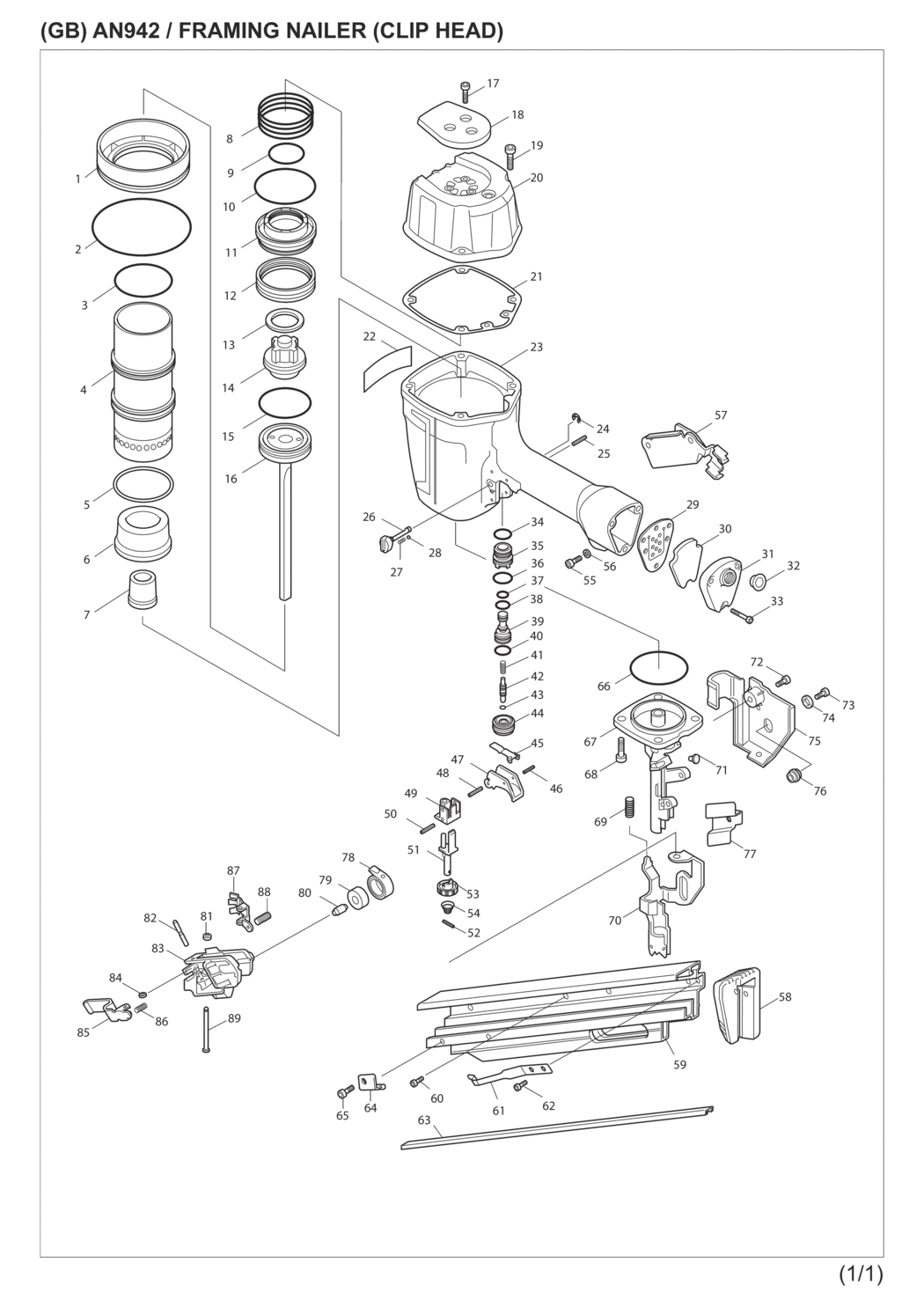Makita AN942 Pneumatic Framing Nailer Spare Parts