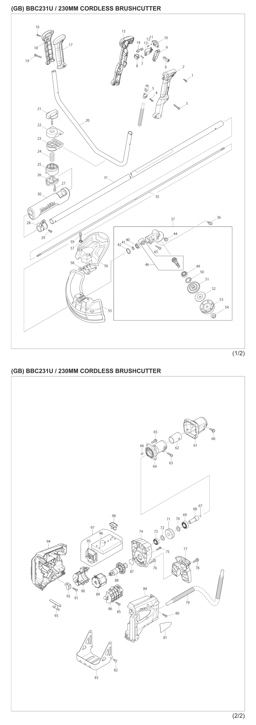 Makita BBC231UZ Cordless Brushcutter Spare Parts