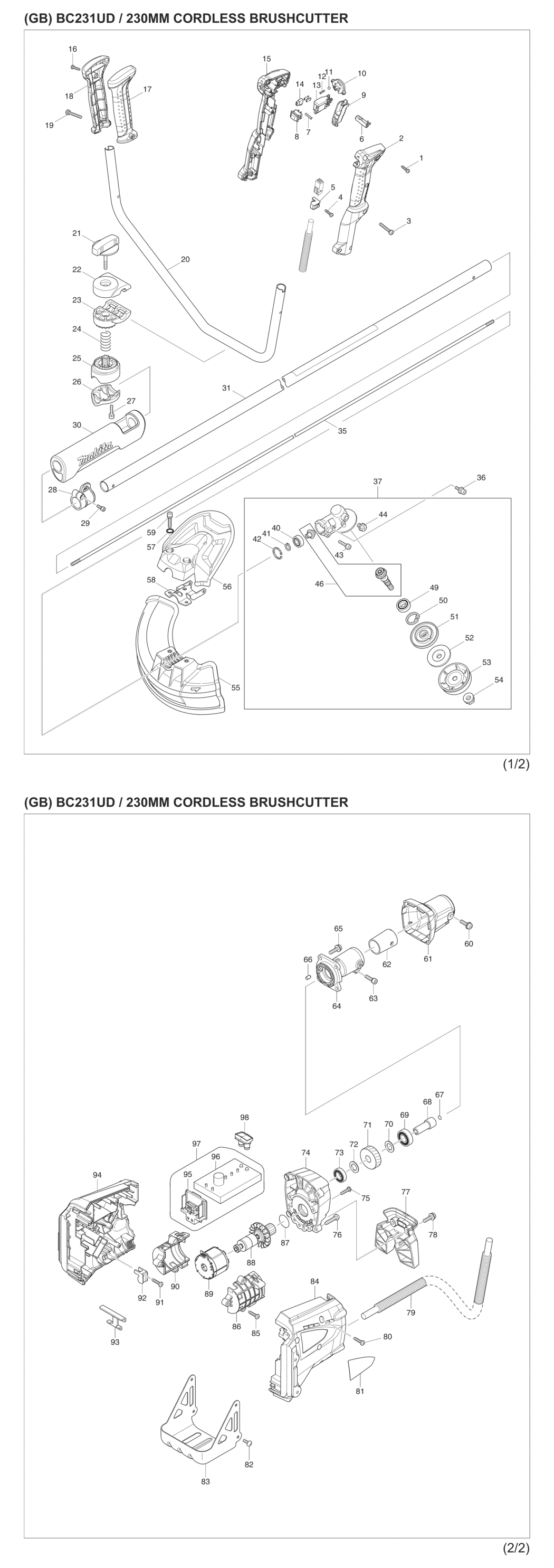 Makita BC231UDWB Cordless Brushcutter Spare Parts