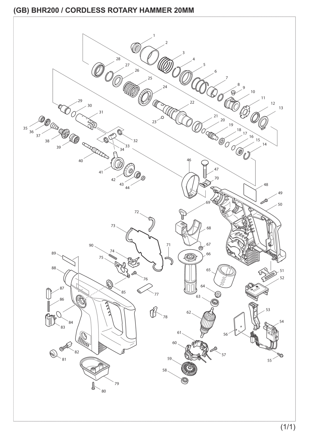 Makita BHR200S Cordless Combination Hammer Spare Parts