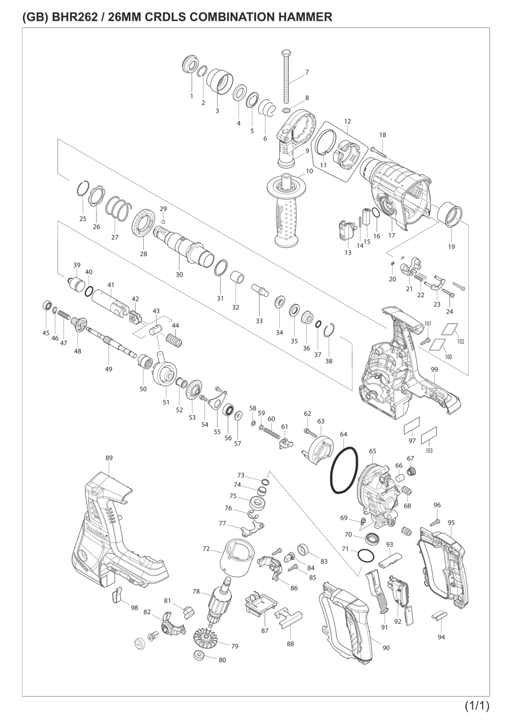 Makita BHR262RDE Cordless Combination Hammer Spare Parts