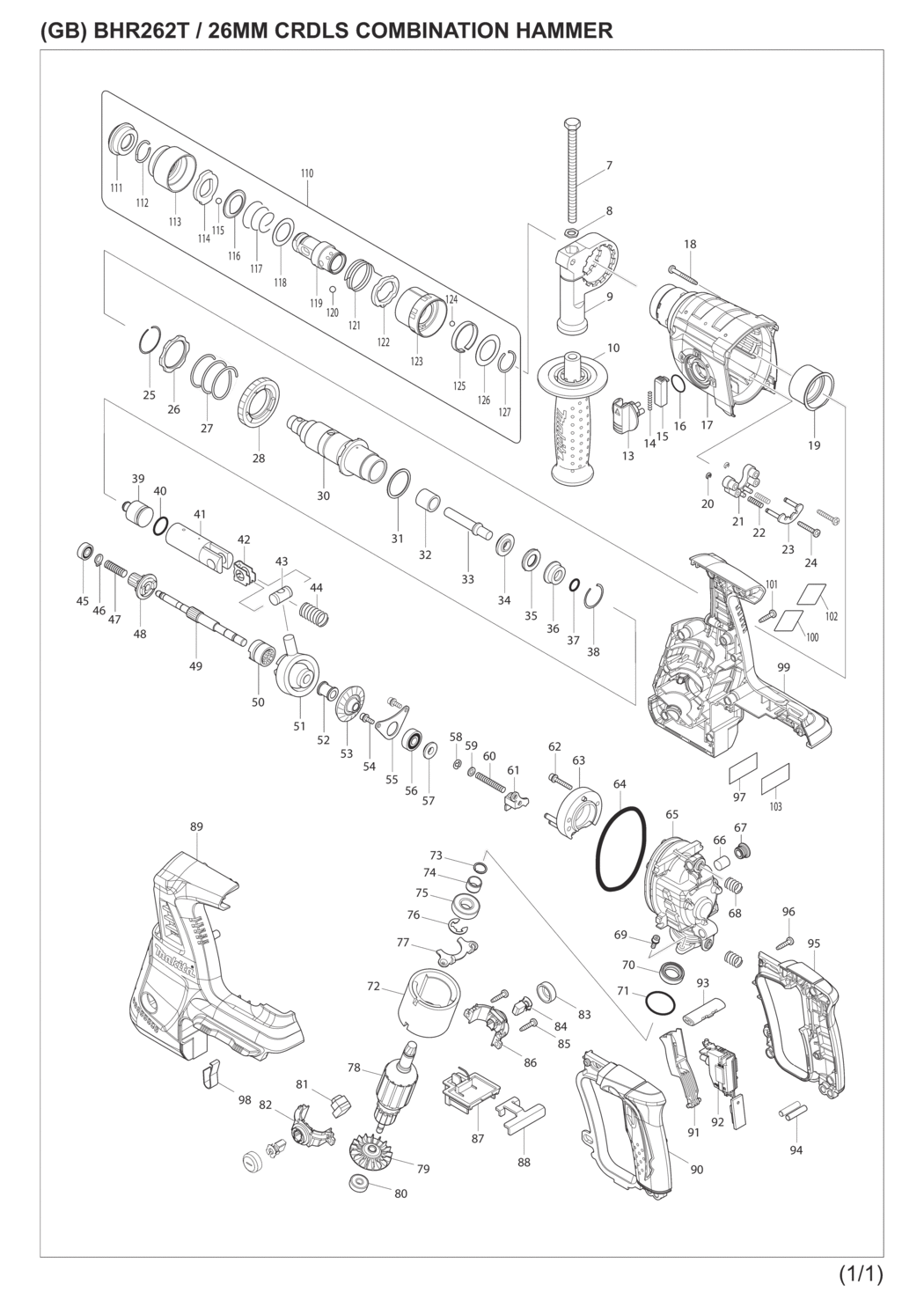 Makita BHR262TZ Cordless Combination Hammer Spare Parts