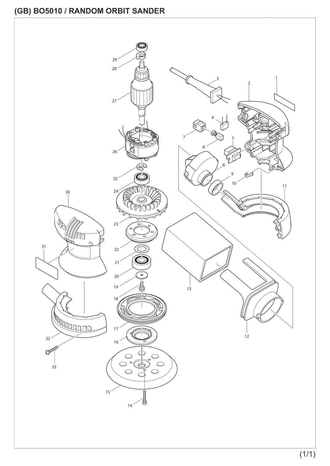 Makita BO5010 Random Orbit Sander Spare Parts