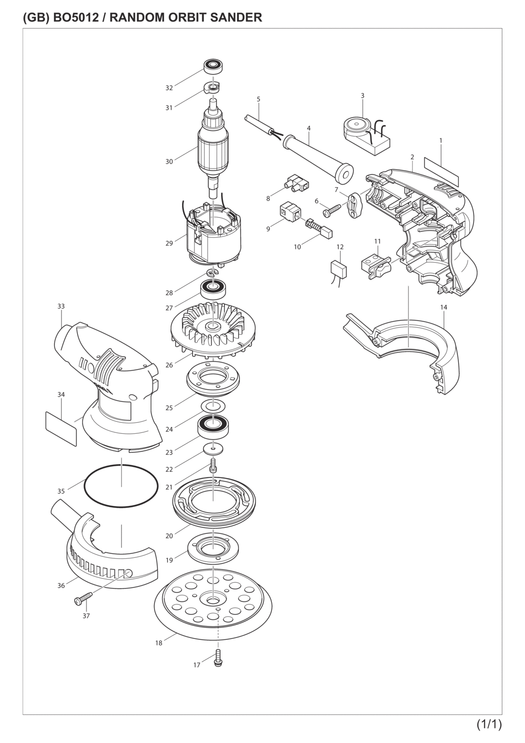 Makita BO5012 Random Orbit Sander Spare Parts
