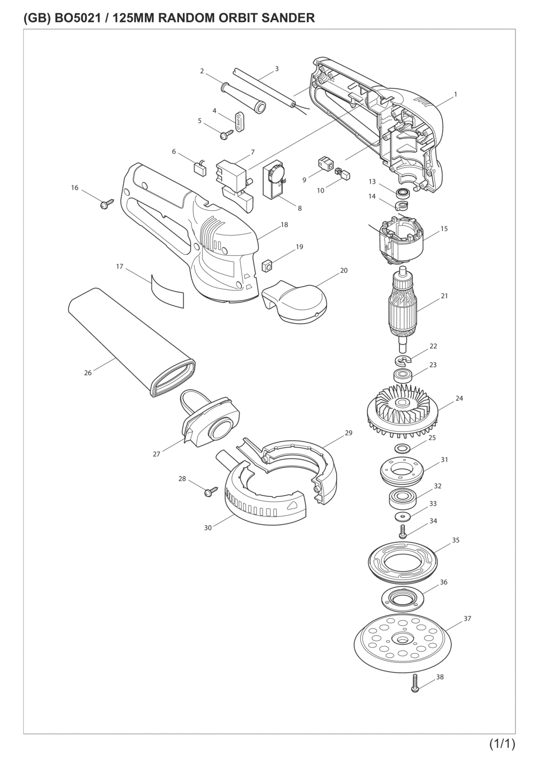 Makita BO5021 Random Orbit Sander Spare Parts