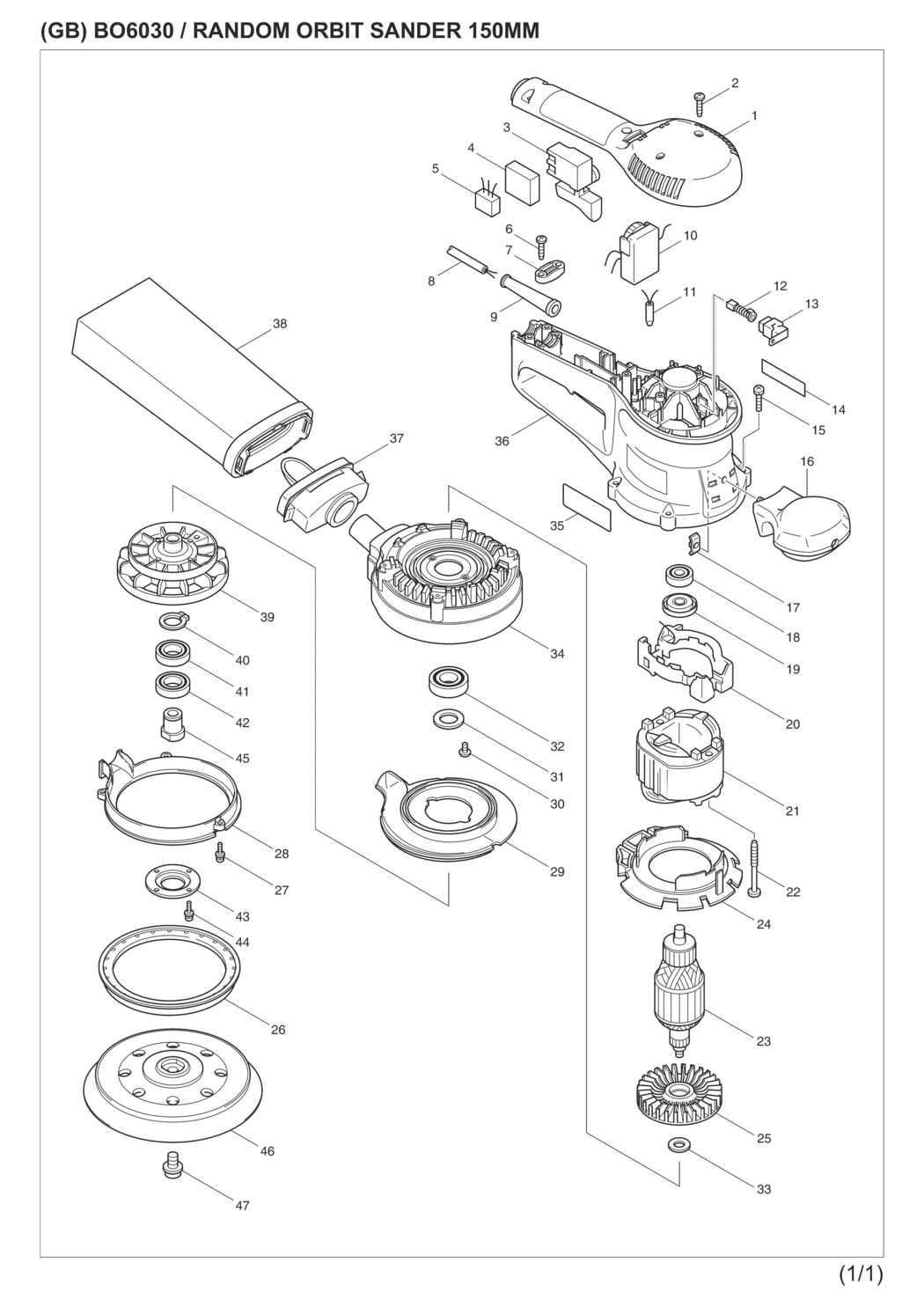 Makita BO6030 Random Orbit Sander Spare Parts