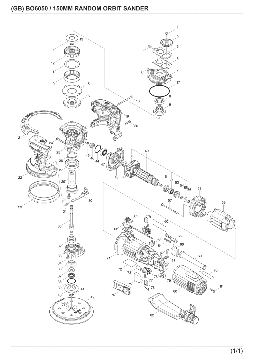 Makita BO6050J Random Orbit Sander Spare Parts