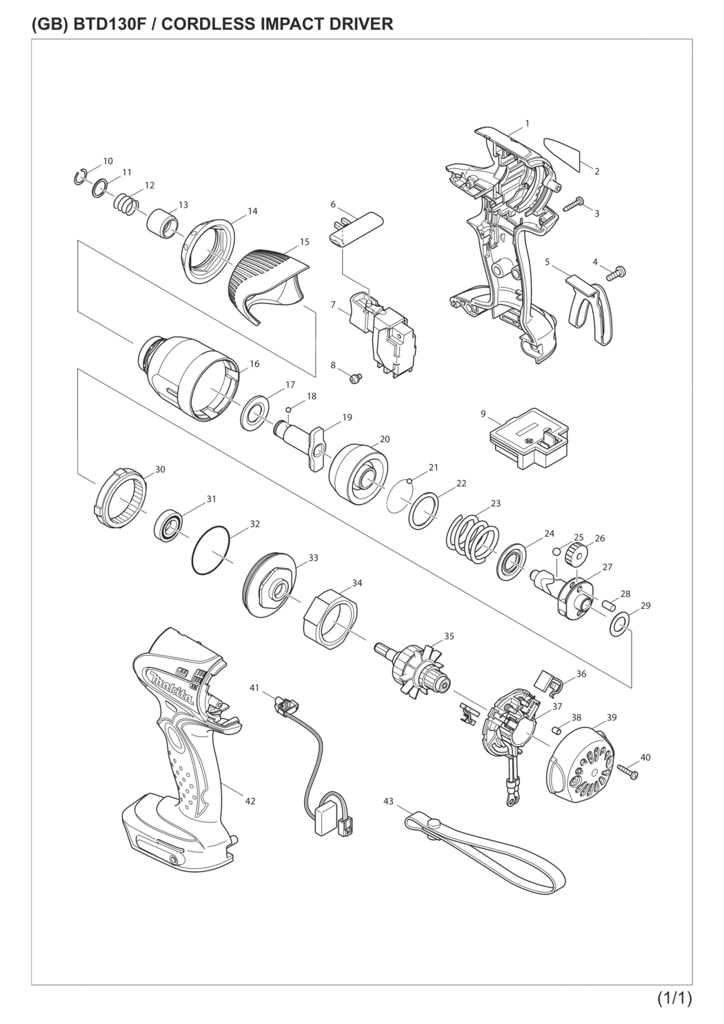 Makita BTD130FRFE Cordless Impact Driver Spare Parts