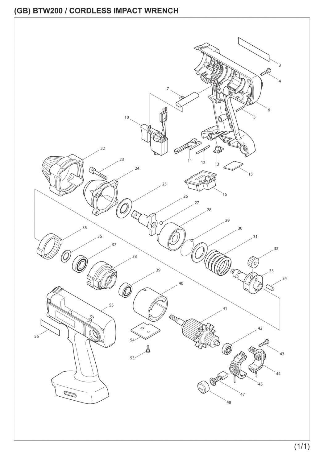 Makita BTW200SAJ Cordless Impact Wrench Spare Parts