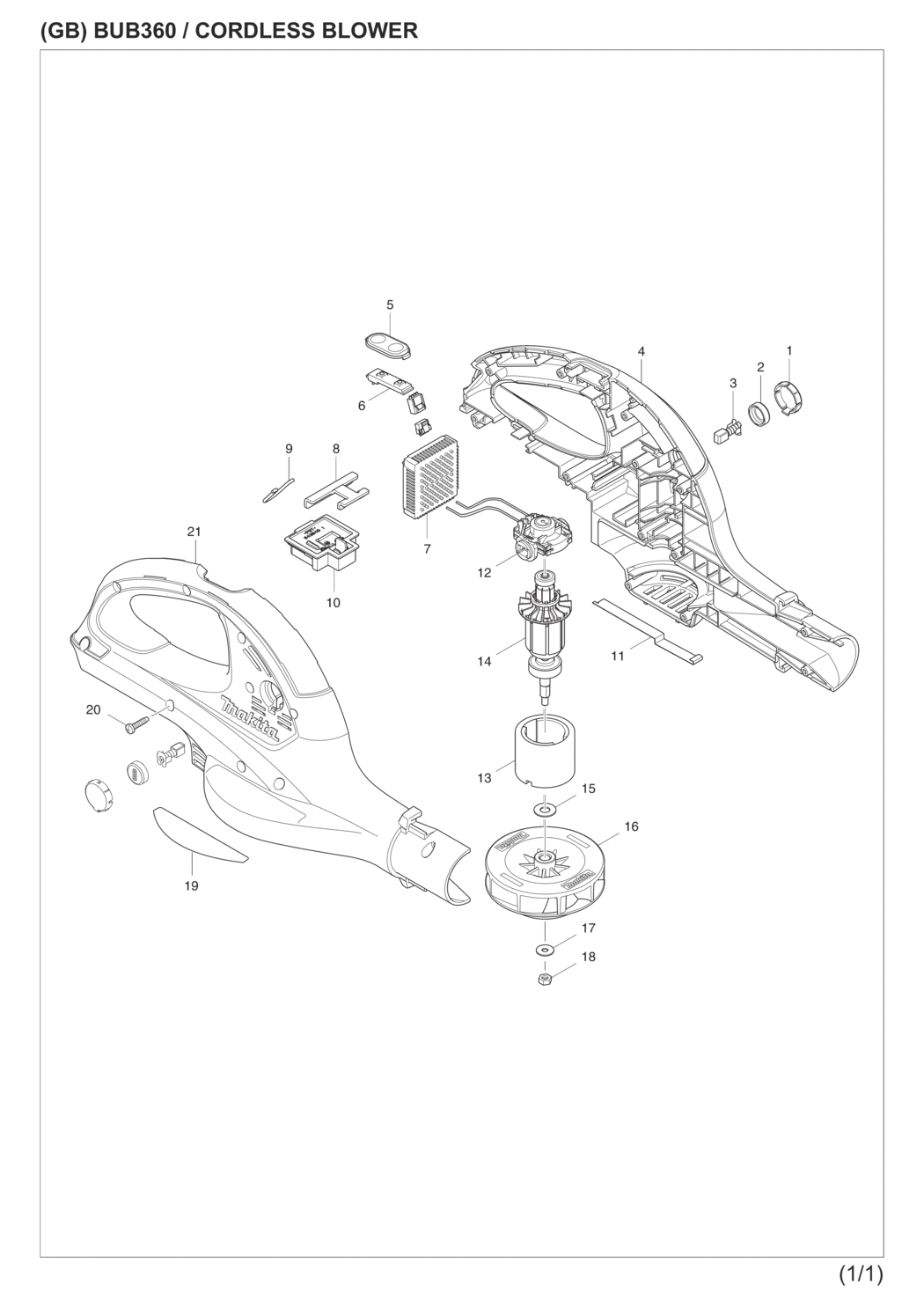 Makita BUB360Z Cordless Blower Spare Parts