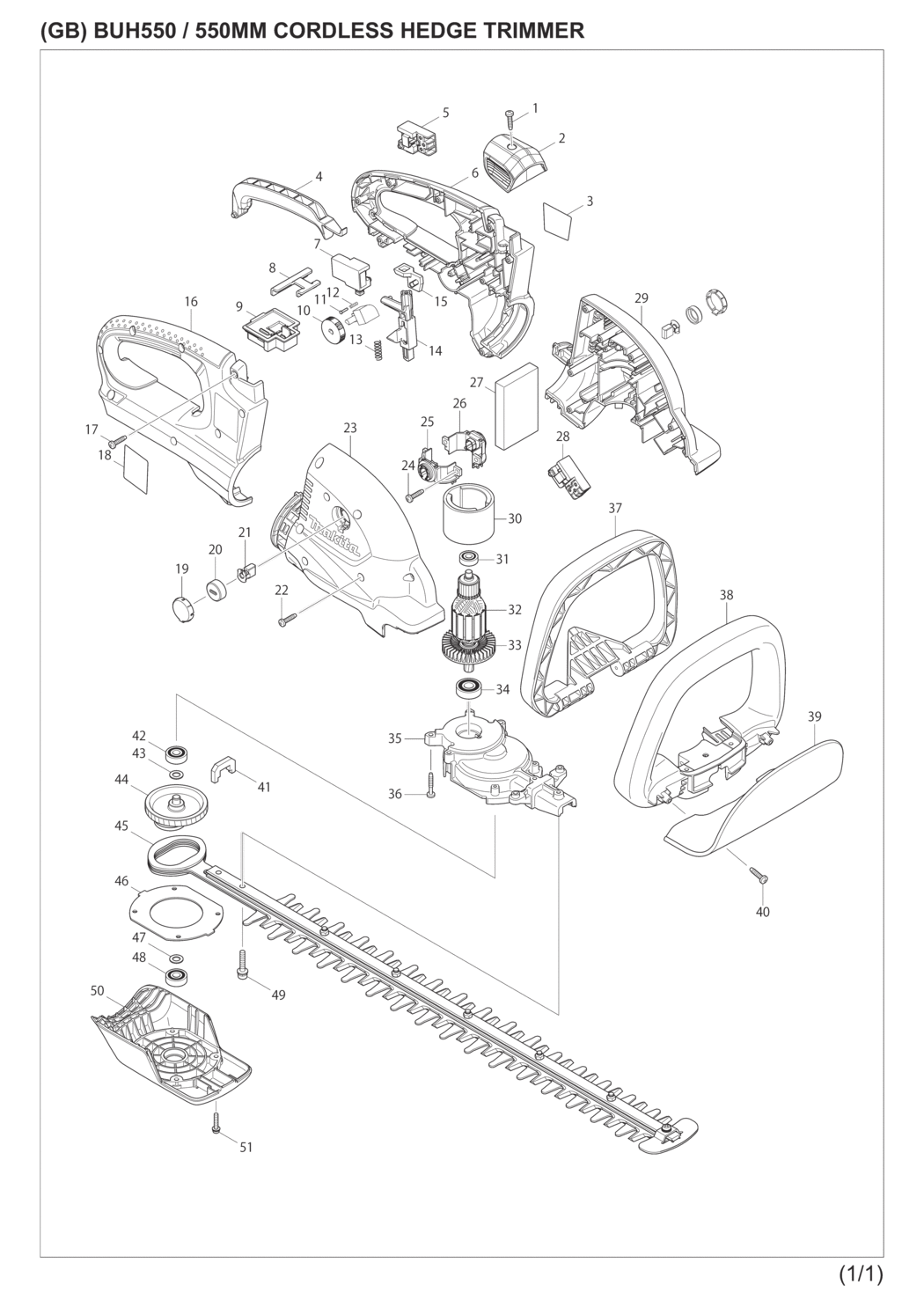 Makita BUH550Z Cordless Hedge Trimmer Spare Parts