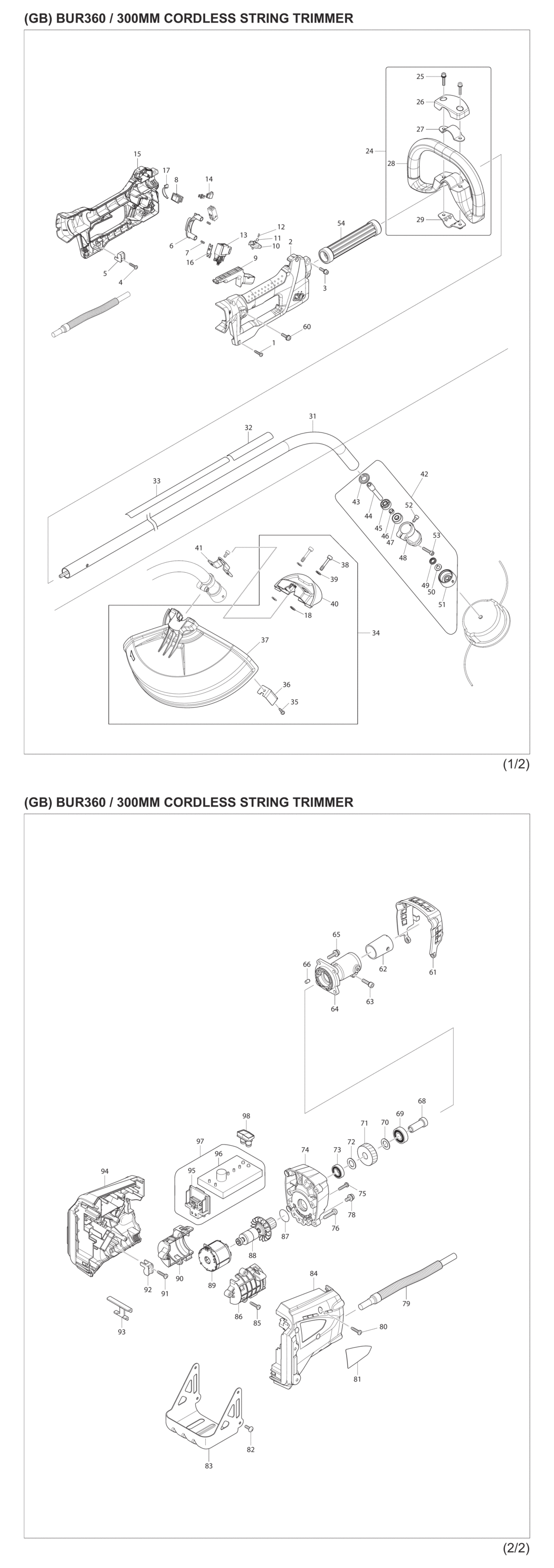 Makita BUR360Z Cordless String Trimmer Spare Parts