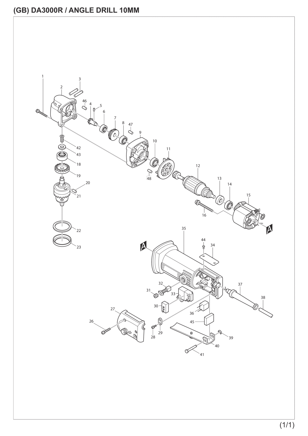 Makita DA3000R Angle Drill Spare Parts
