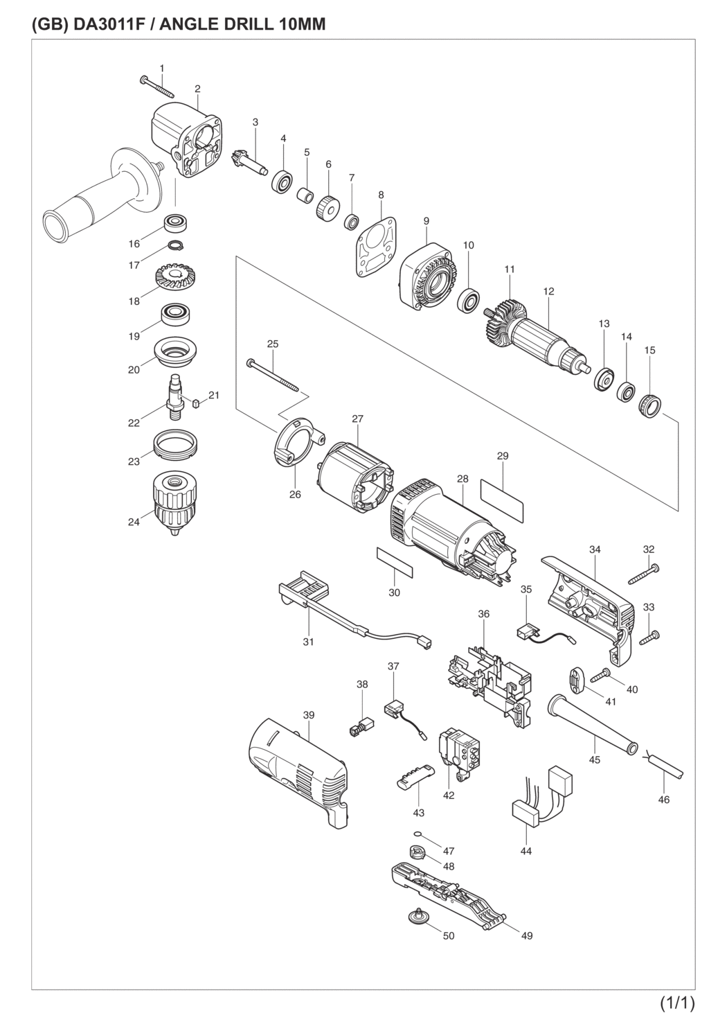 Makita DA3011F Angle Drill Spare Parts