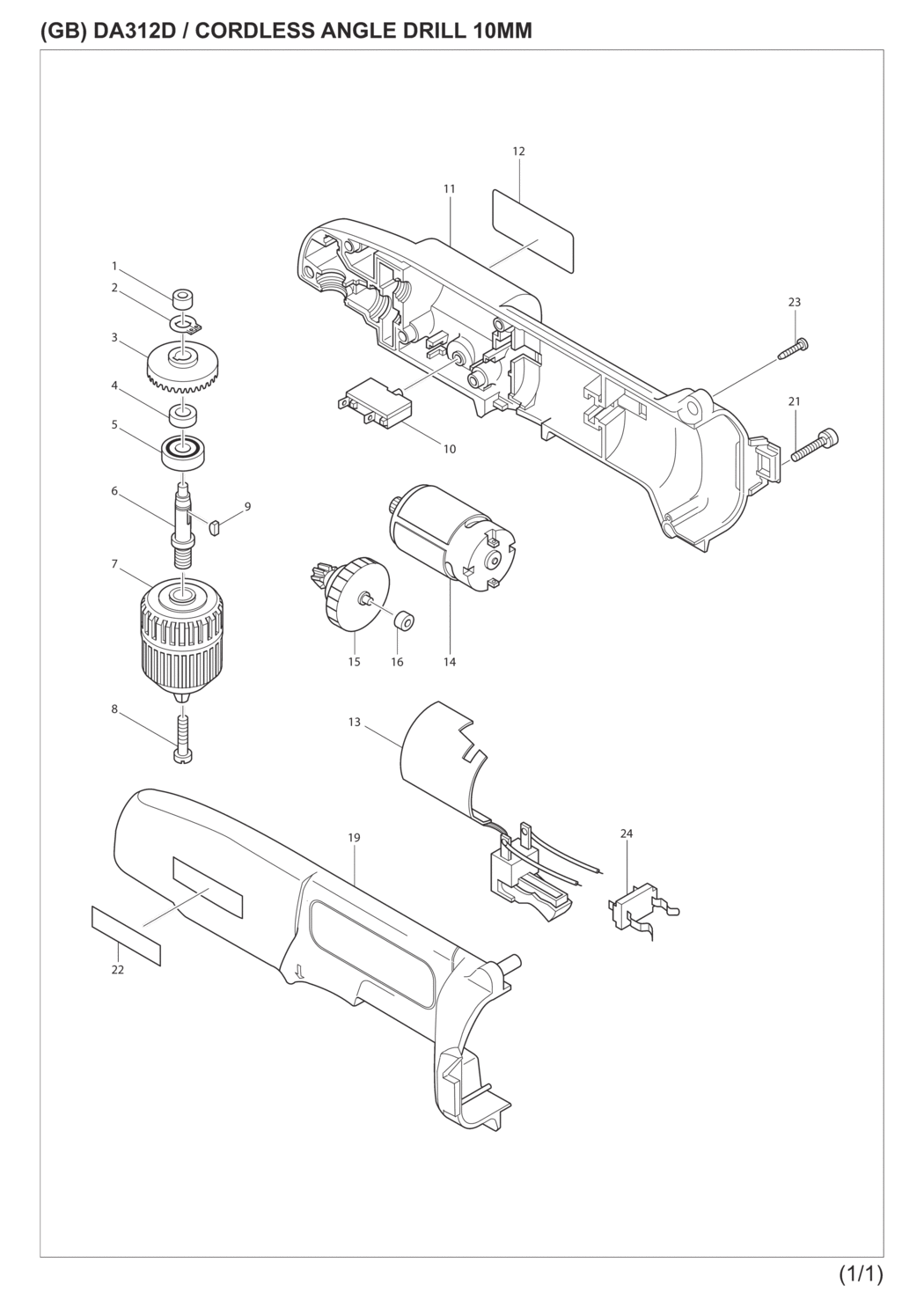 Makita DA312DZ Cordless Angle Drill Spare Parts