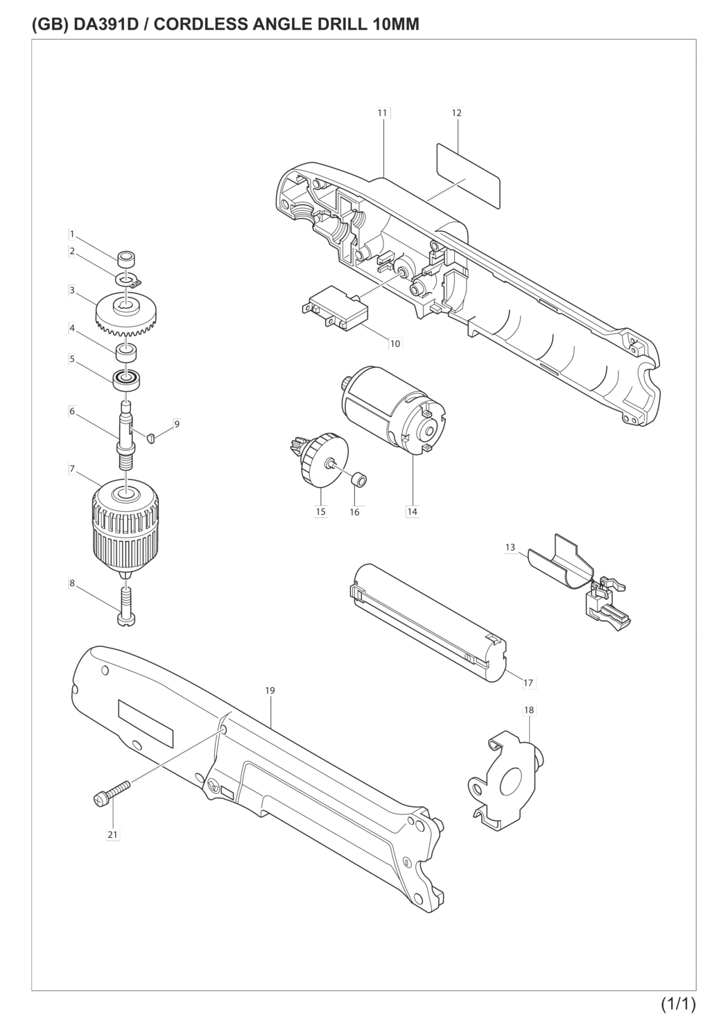 Makita DA391D Cordless Angle Drill Spare Parts