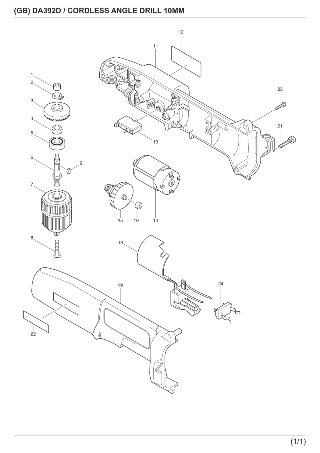 Makita DA392DWDE Cordless Angle Drill Spare Parts