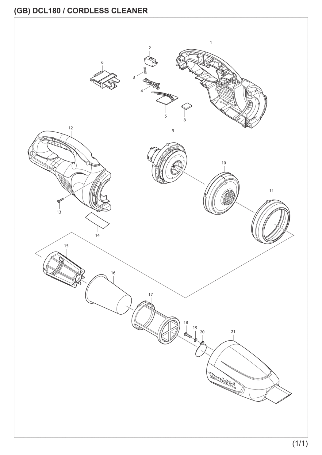 Makita DCL180ZB Cordless Cleaner Spare Parts