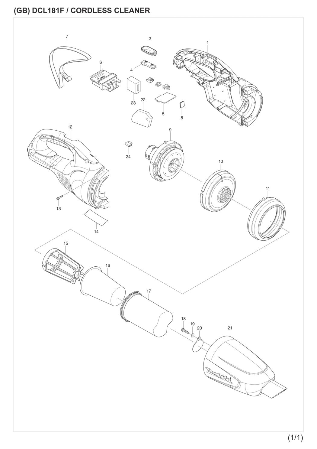Makita DCL181FZW Cordless Cleaner Spare Parts