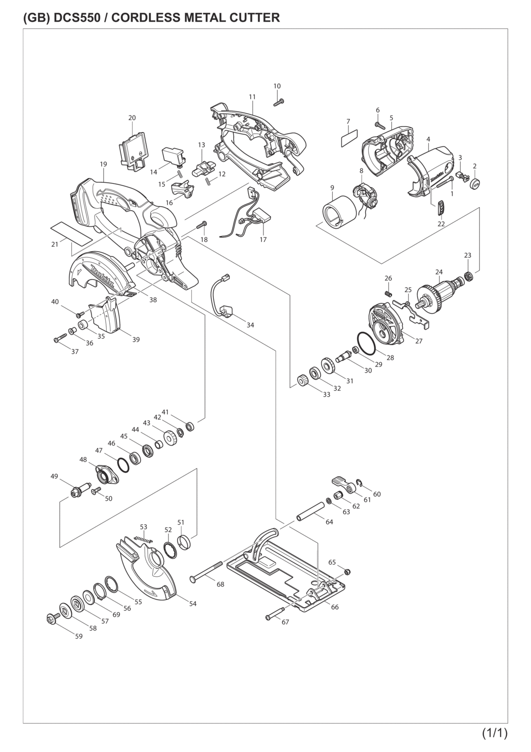 Makita DCS550Z Cordless Metal Cutter Spare Parts