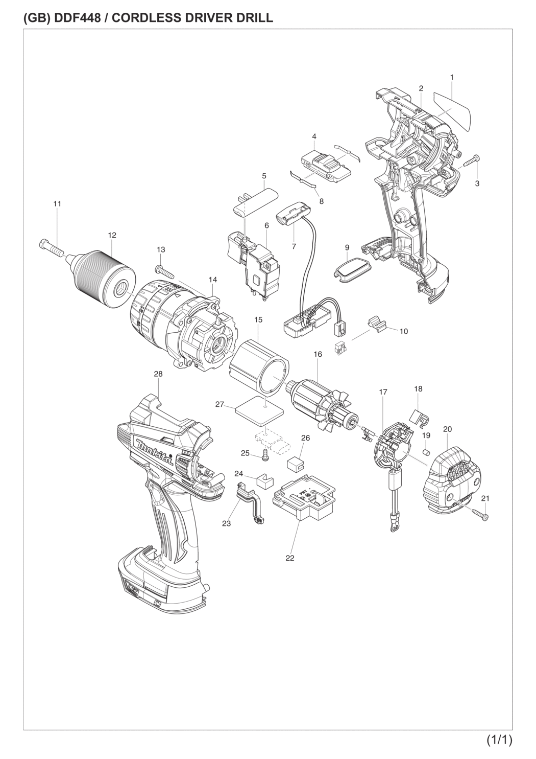 Makita DDF448RFE Cordless Driver Drill Spare Parts