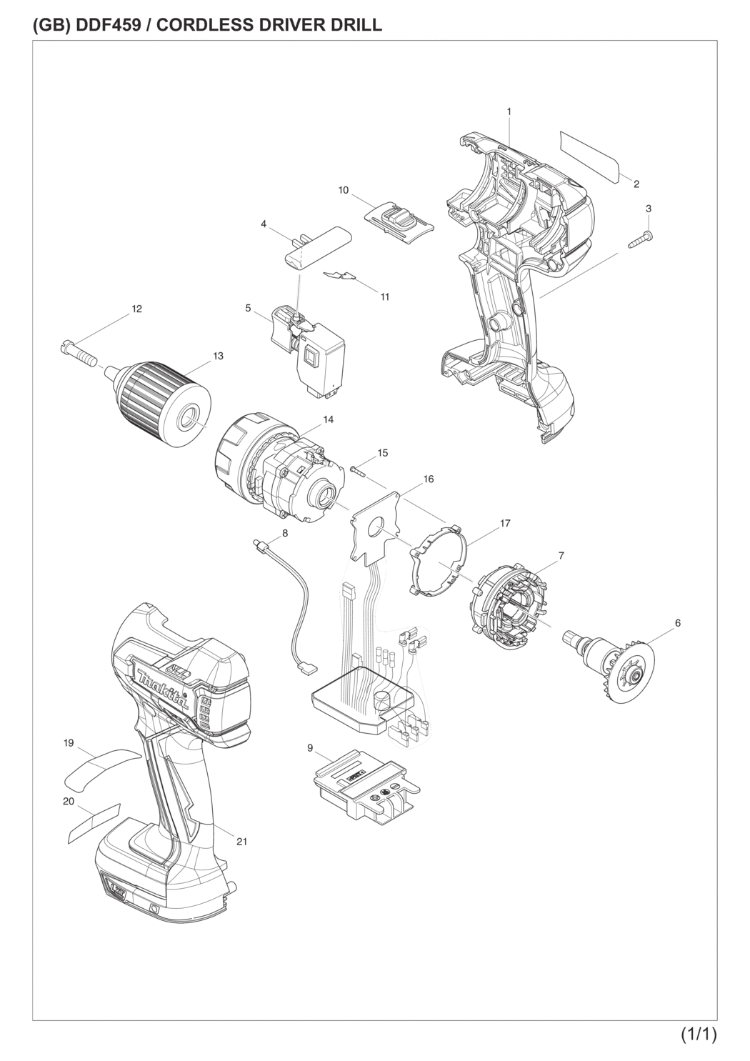 Makita DDF459RMJ Cordless Driver Drill Spare Parts