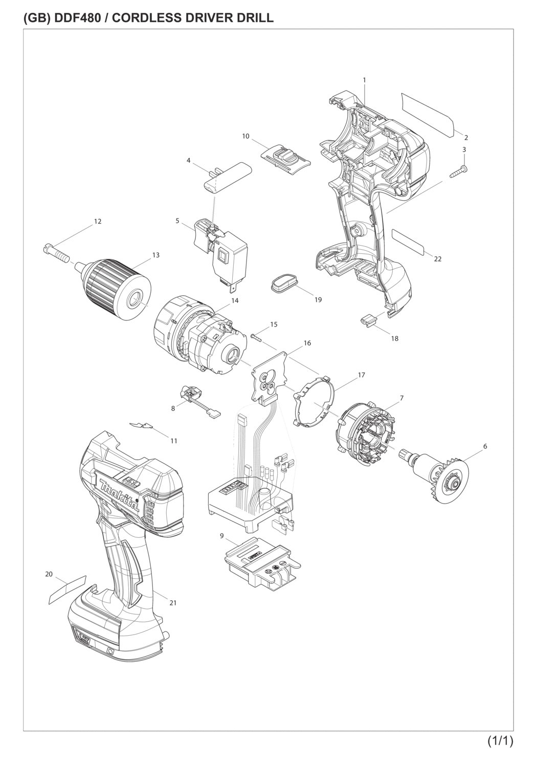 Makita DDF480RMJ Cordless Driver Drill Spare Parts