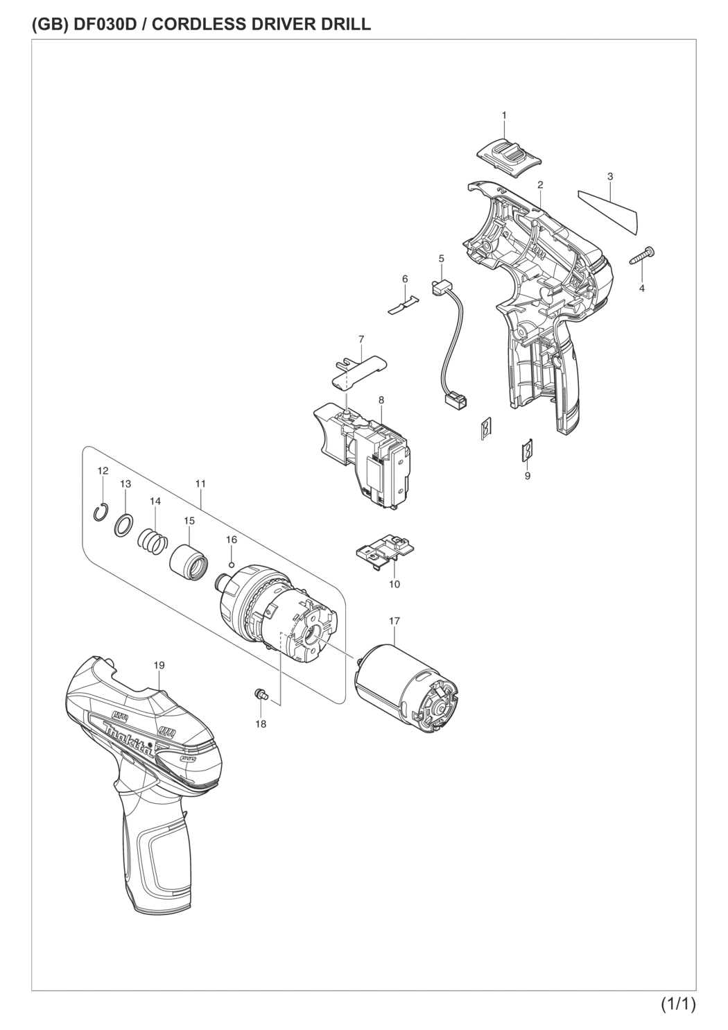 Makita DF030DWE Cordless Driver Drill Spare Parts