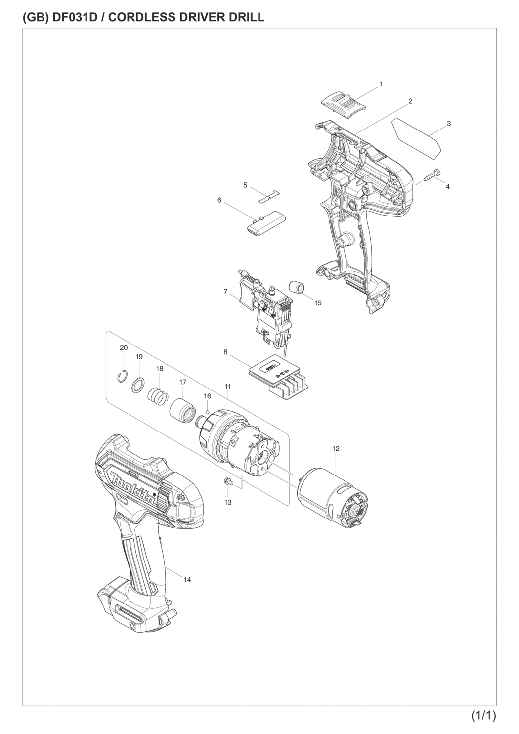 Makita DF031DZ Cordless Driver Drill Spare Parts