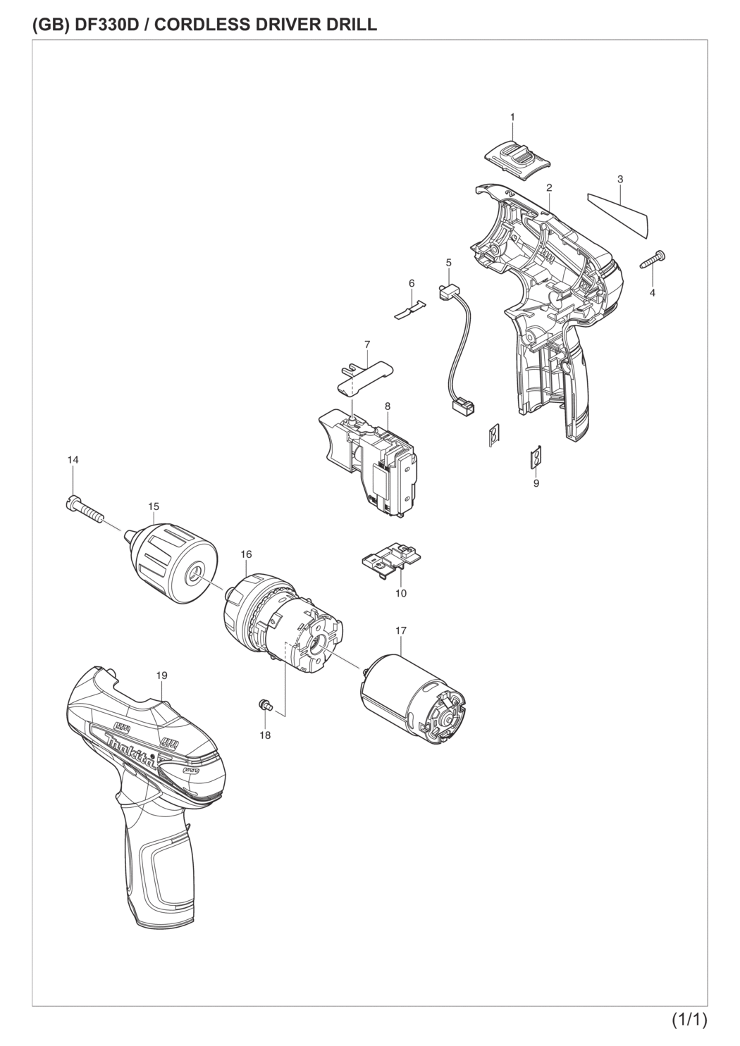 Makita DF330DZ Cordless Driver Drill Spare Parts