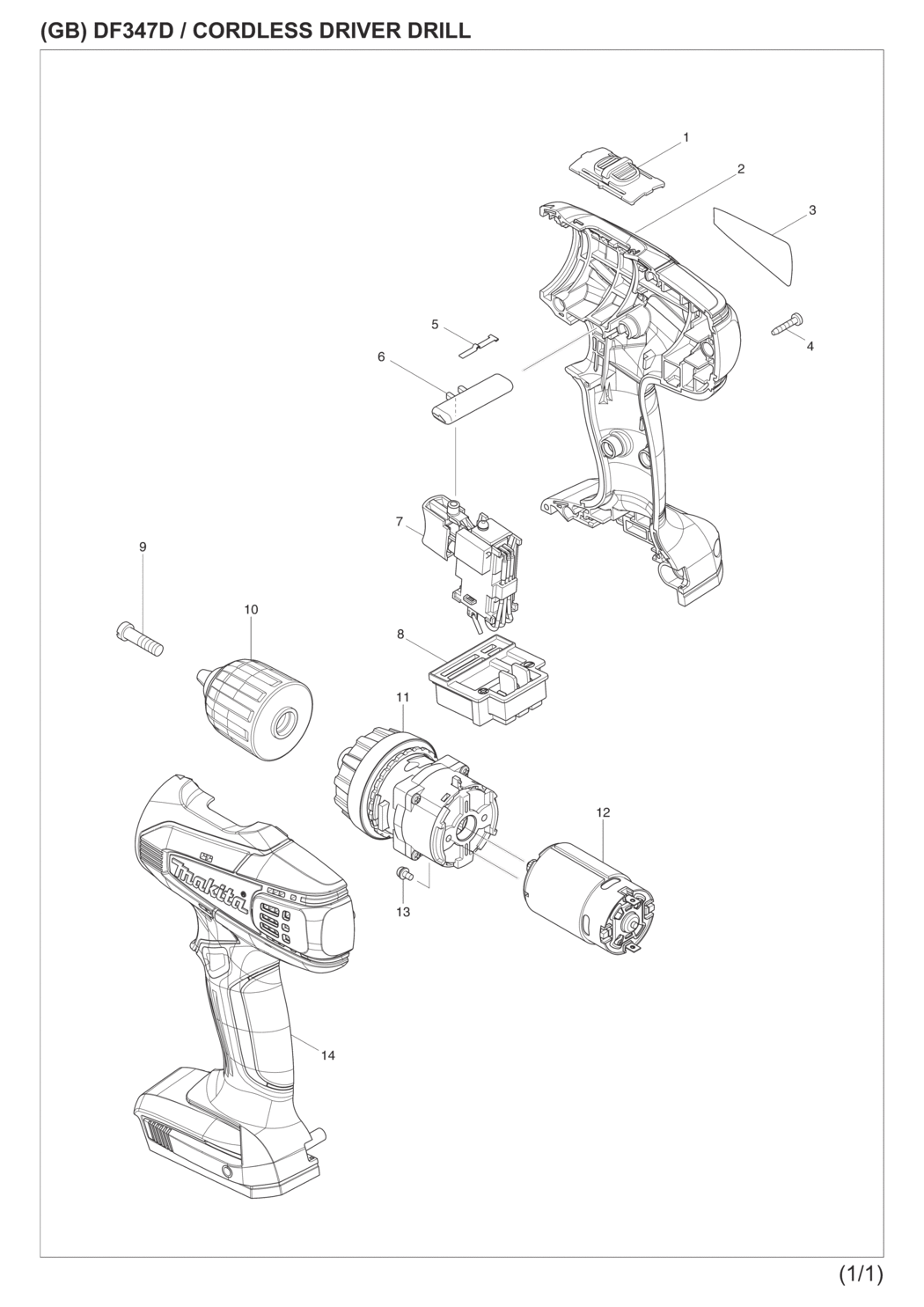 Makita DF347DWE Cordless Driver Drill Spare Parts