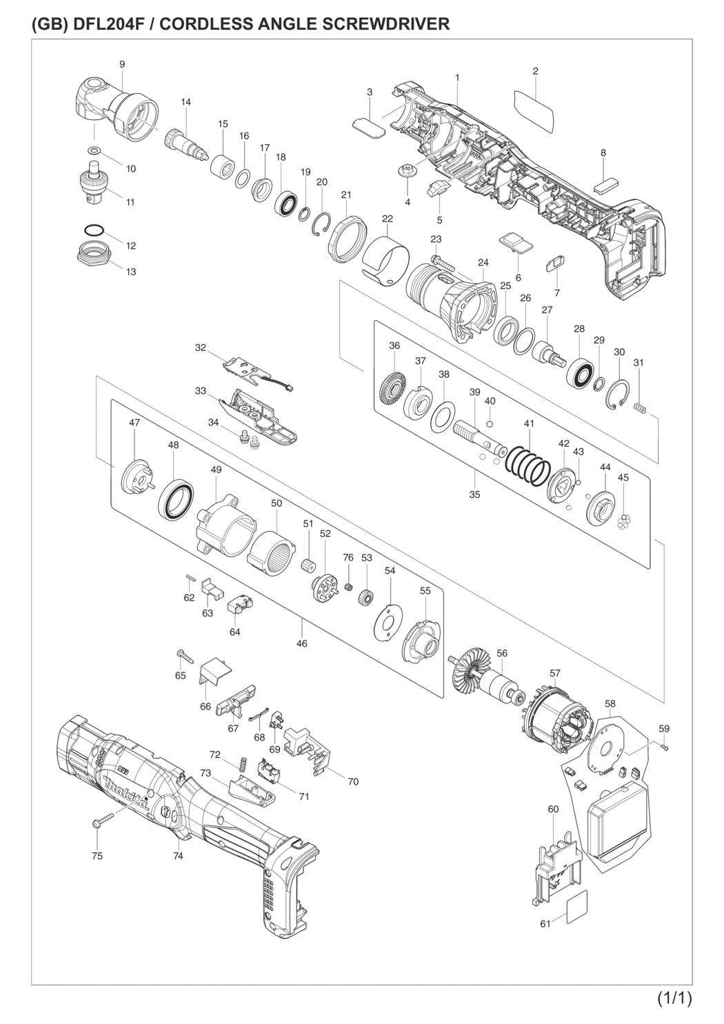 Makita DFL204FZ Cordless Angle Screwdriver Spare Parts