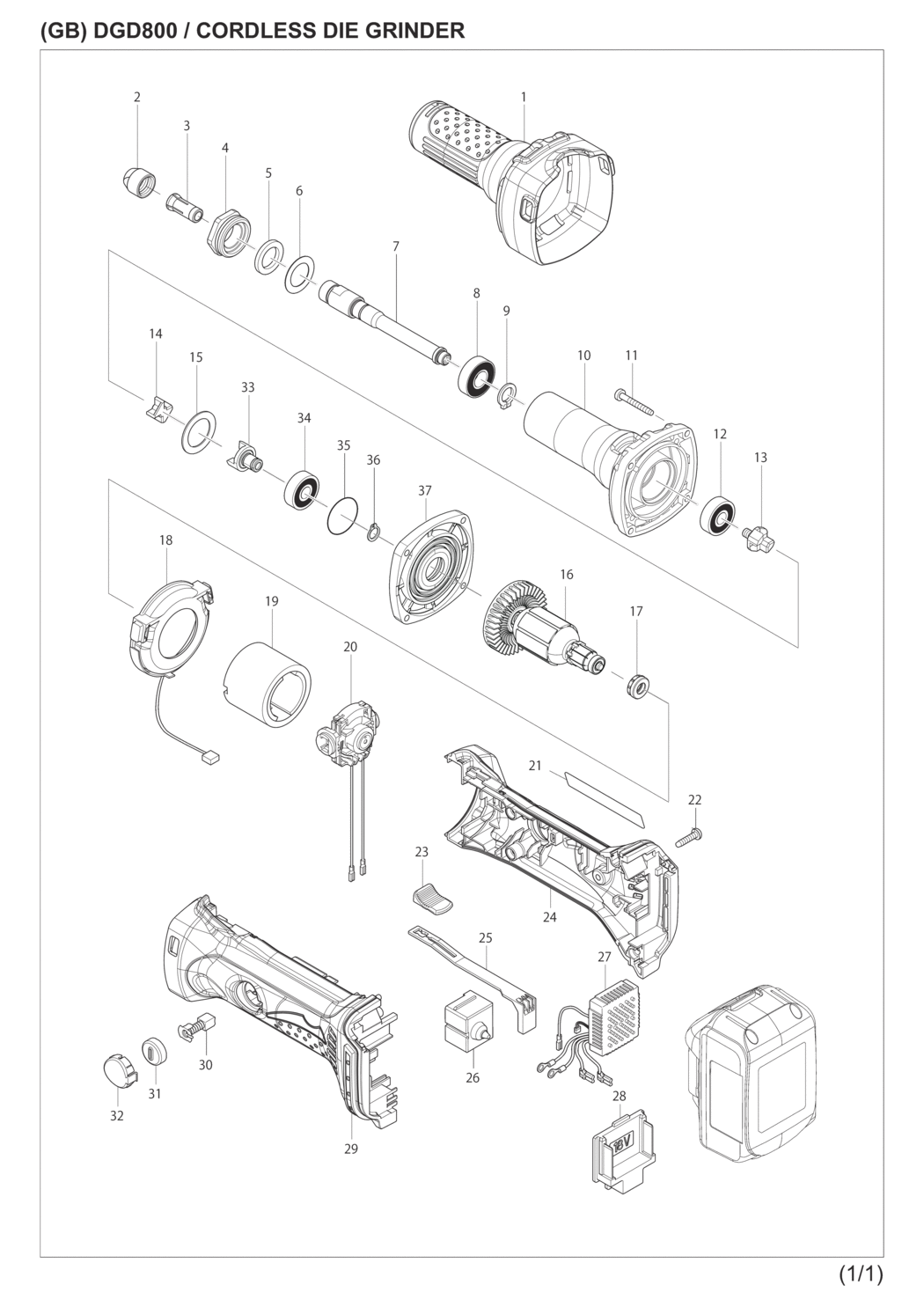 Makita DGD800Z Cordless Die Grinder Spare Parts