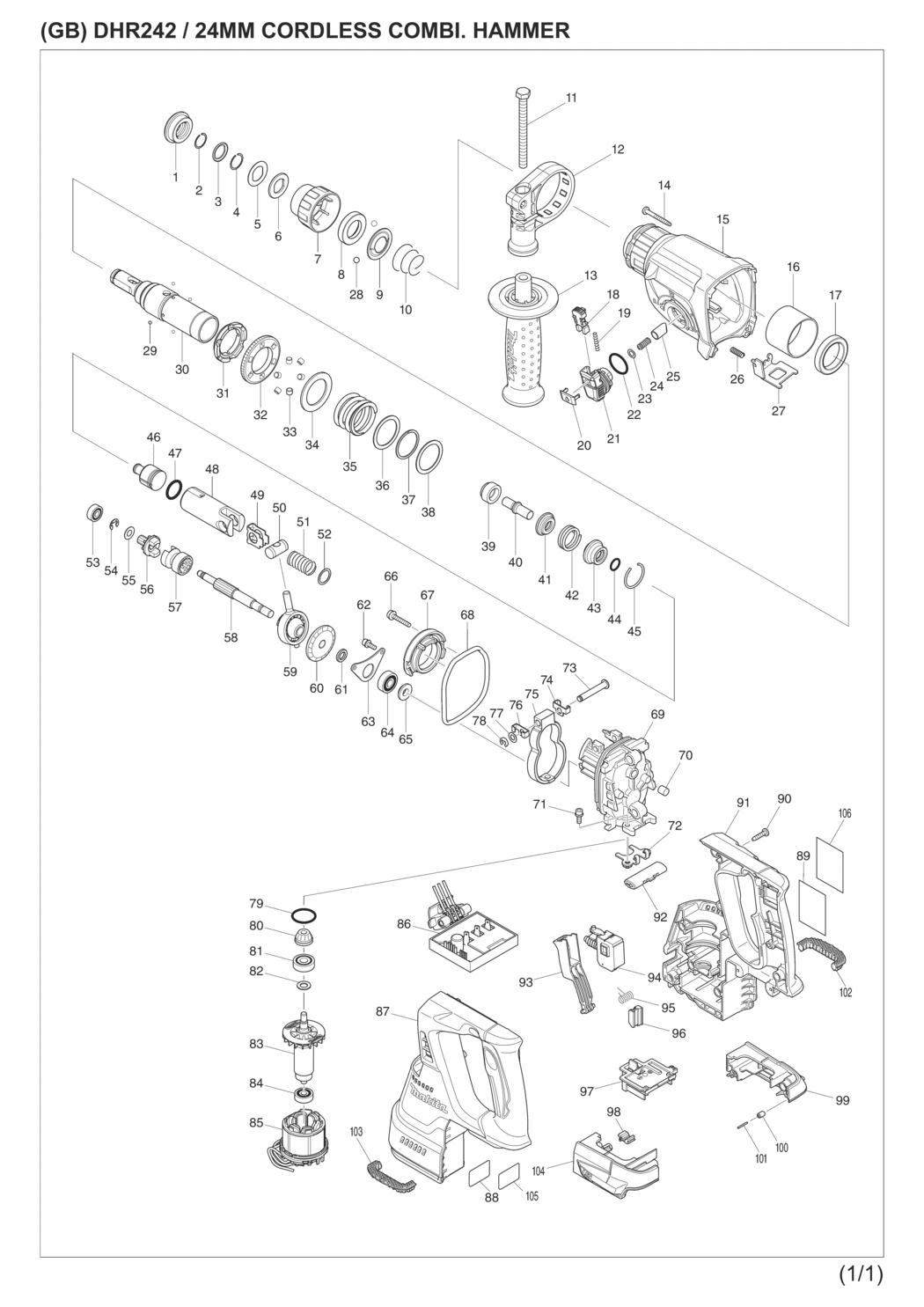 Makita DHR242RFEV Cordless Combination Hammer Spare Parts