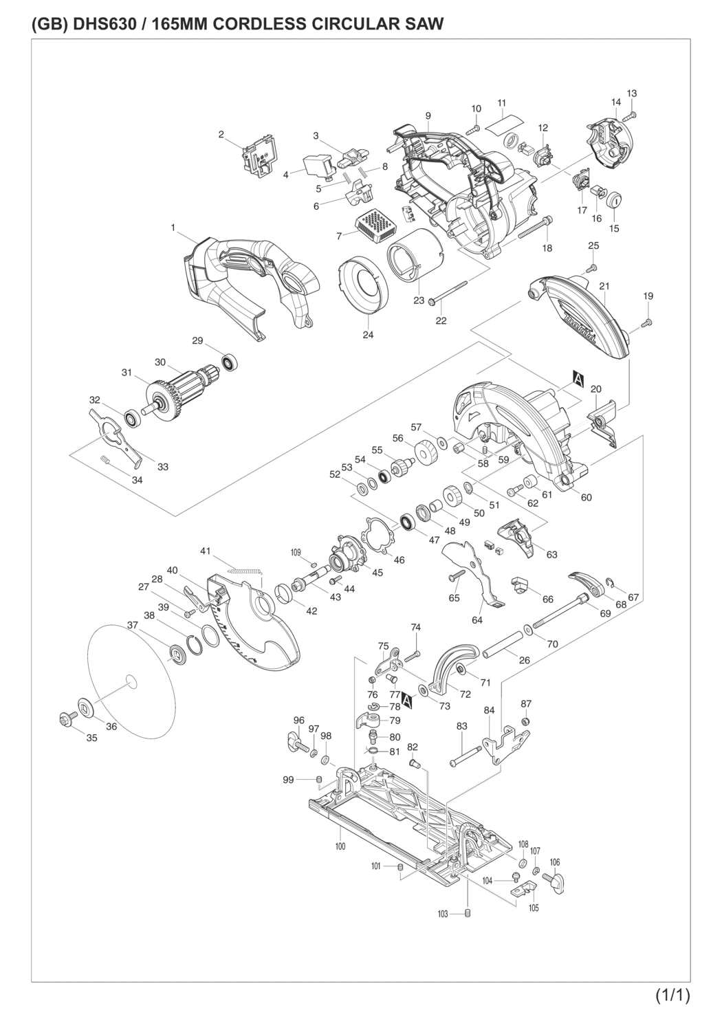 Makita DHS630RMJ Cordless Circular Saw Spare Parts