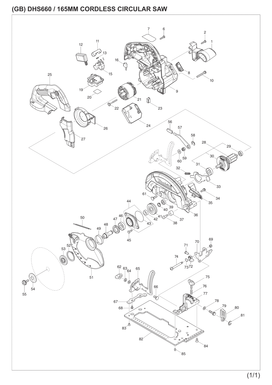 Makita DHS660RTJ Cordless Circular Saw Spare Parts