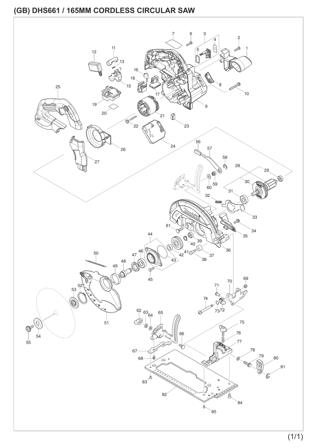 Makita DHS661ZU Cordless Circular Saw Spare Parts