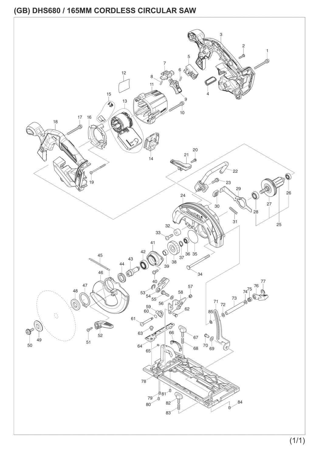 Makita DHS680ZJ Cordless Circular Saw Spare Parts