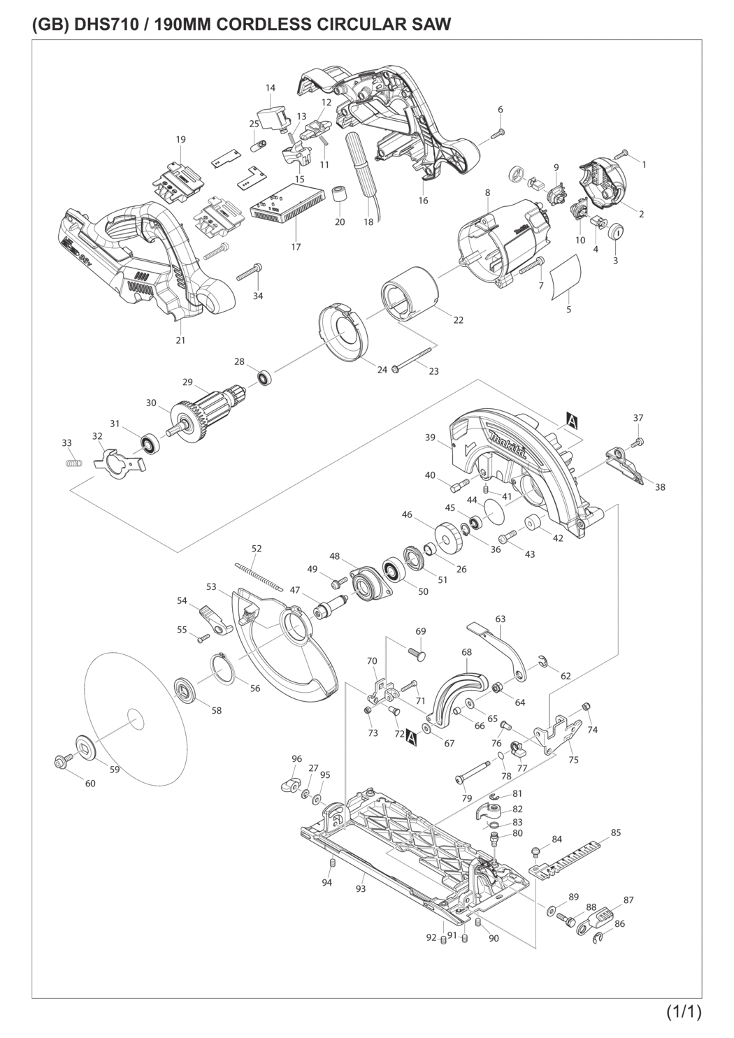 Makita DHS710ZJ Cordless Circular Saw Spare Parts