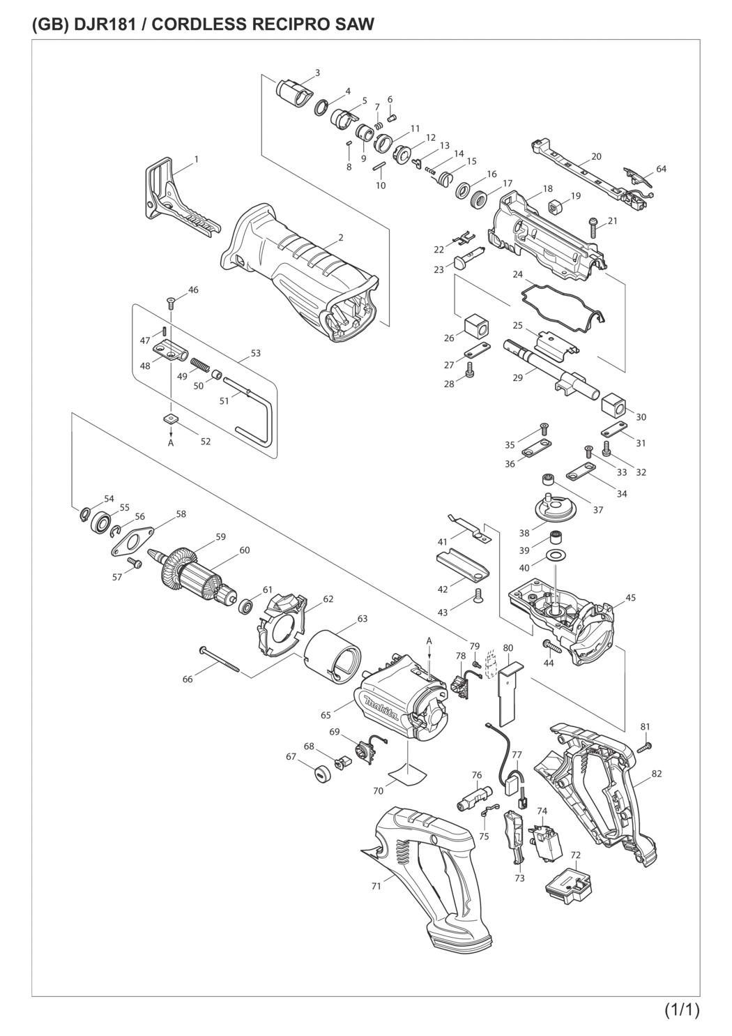 Makita DJR181RFE Cordless Recipro Saw Spare Parts