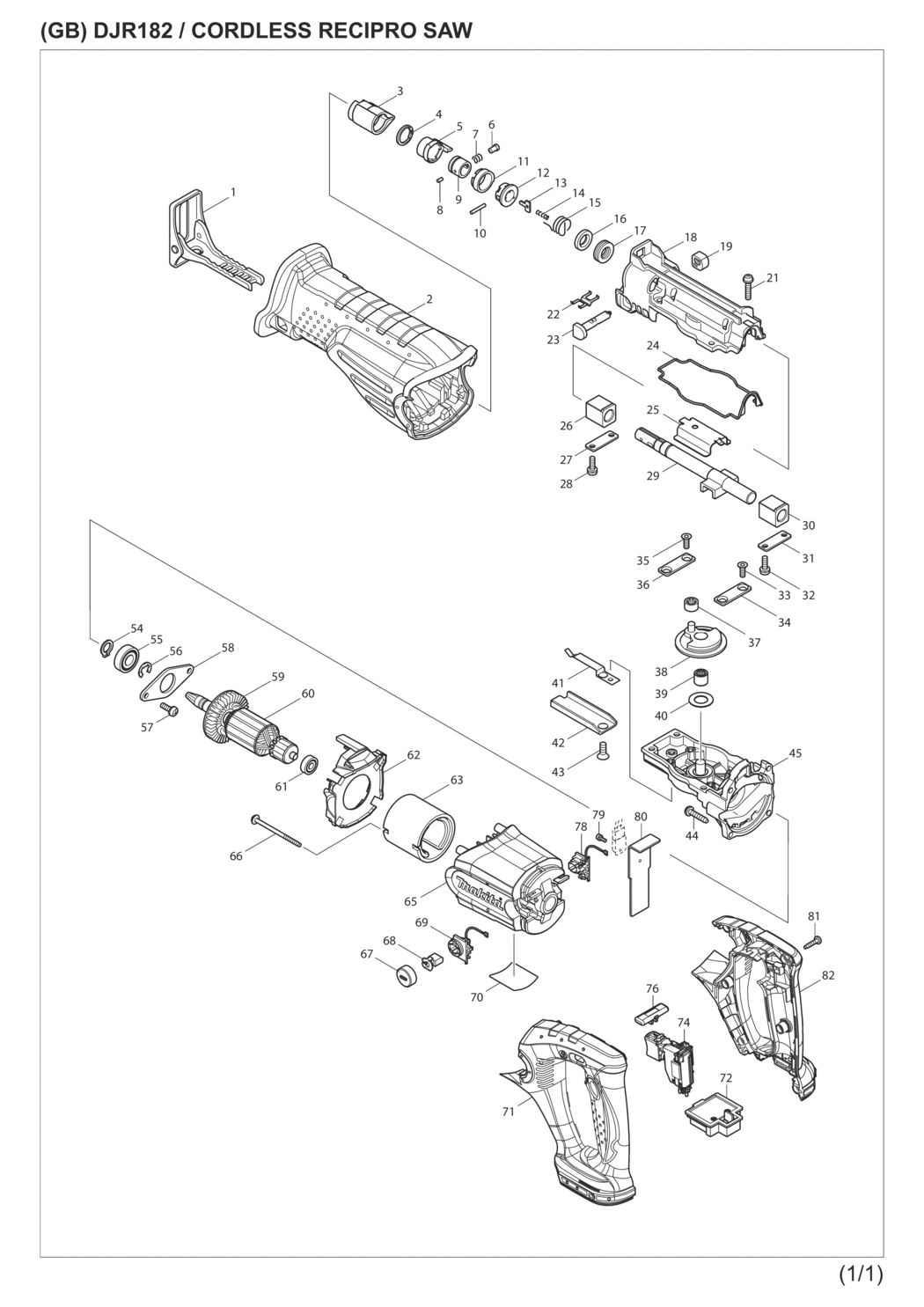 Makita DJR182Z Cordless Recipro Saw Spare Parts