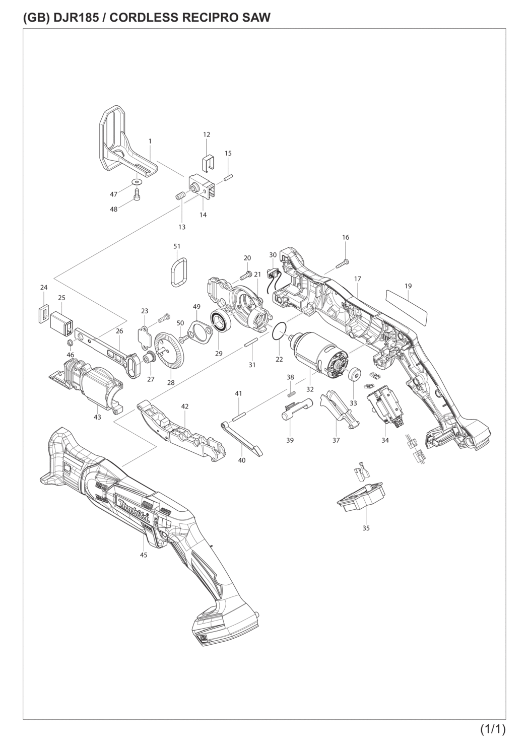 Makita DJR185RAE Cordless Recipro Saw Spare Parts