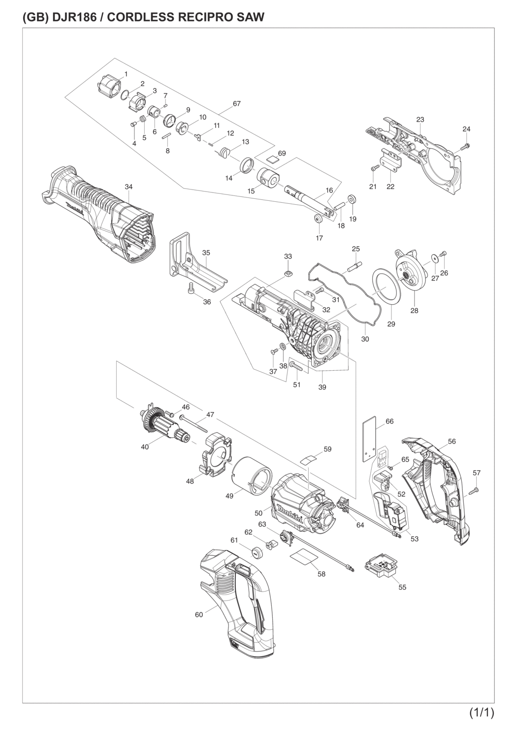 Makita DJR186RME Cordless Recipro Saw Spare Parts